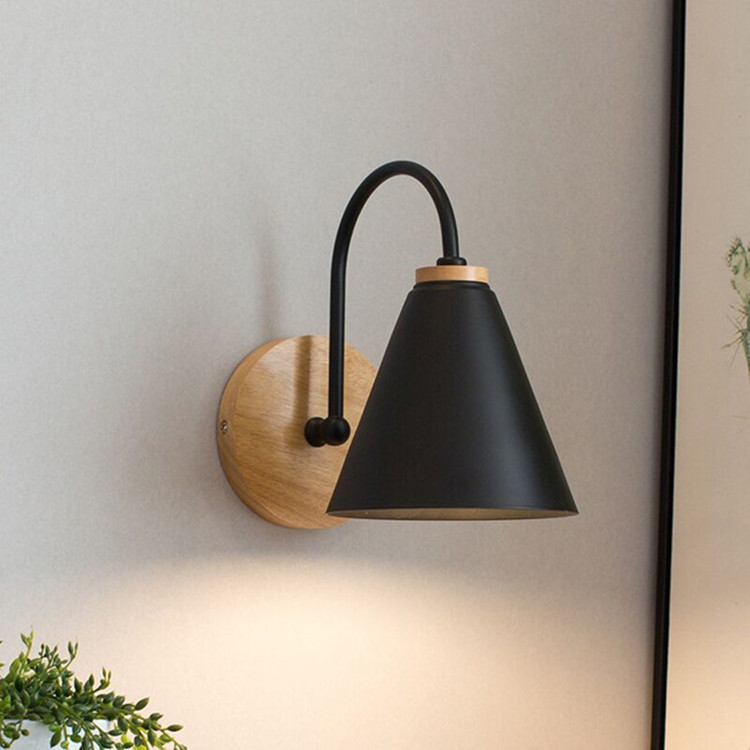 

Wooden wall lamp for bedroom,white and black modern sconce kitchen, restaurant, Nordic macaron E27 BD2315W