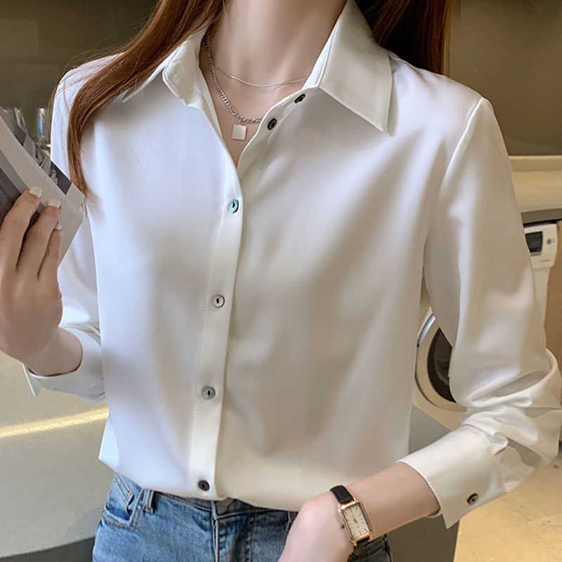 

Long Sleeve White Shirt Women Tops Turn Down Collar Office Lady Shirt Blouse Women Blusas Mujer De Moda Women Shirts E461 210602