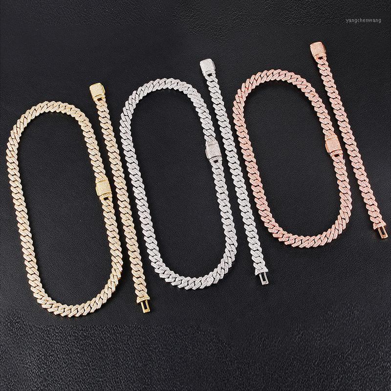 

Chains 10MM 2 Row Heavy Cubic Zirconia Prong Box Buckle Cuban Chain White Gold Plated Jewelry Men Stones Iced Out Hip Hop Necklace