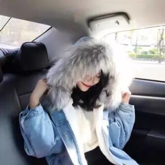 

Big Faux Fur Collar Denim Jaet Women Winter Hooded Warm Jean Jaet Student Basic Short Parkas Female Bomber Coat, Blackwhite