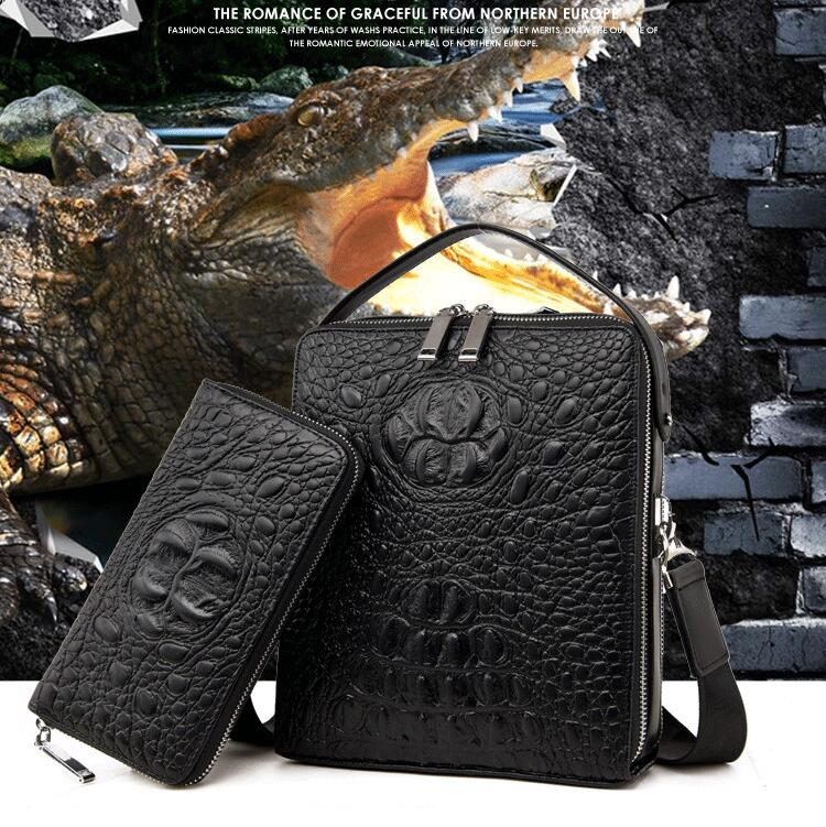

Factory wholesale men shoulder bag 3 colors classic embossed leather handbag vertical multifunctional crocodile business briefcase trend black backpack, Blue1