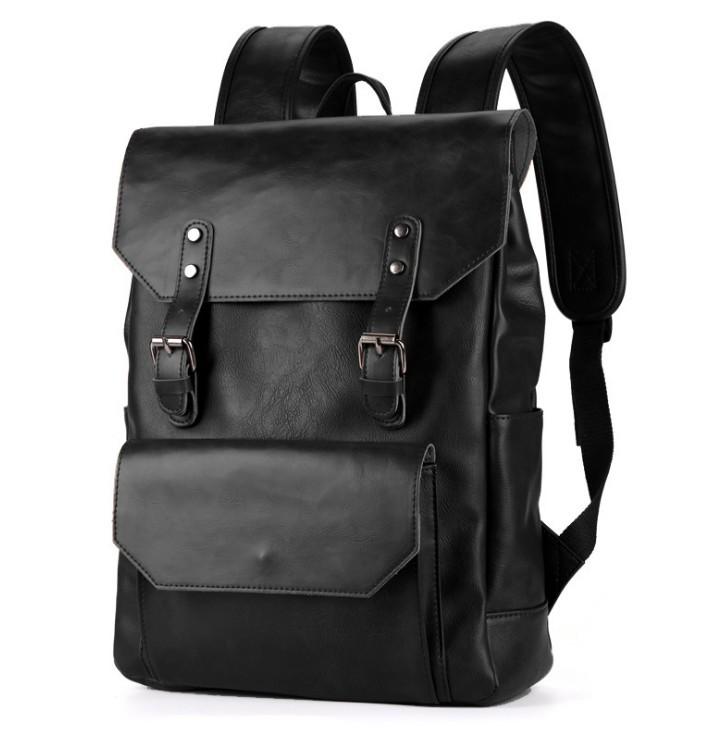 

Backpack Vintage Travel Crazy Horse PU Leather Large Capacity Rucksack Shoulder School Bag For Men Retro Bagpack Back Pack, Black