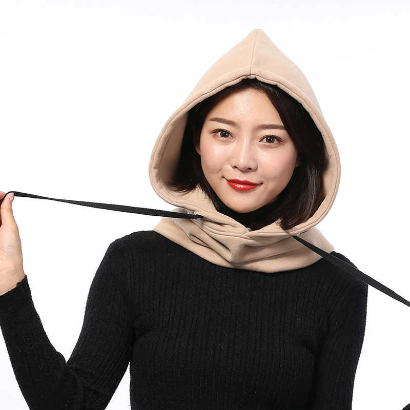 

Zocept Winter Cotton Hat Women Warm Thick Ear Neck Protection Beanies Female 2 Layer Hooded Collar Removable Dstring Capg, Black