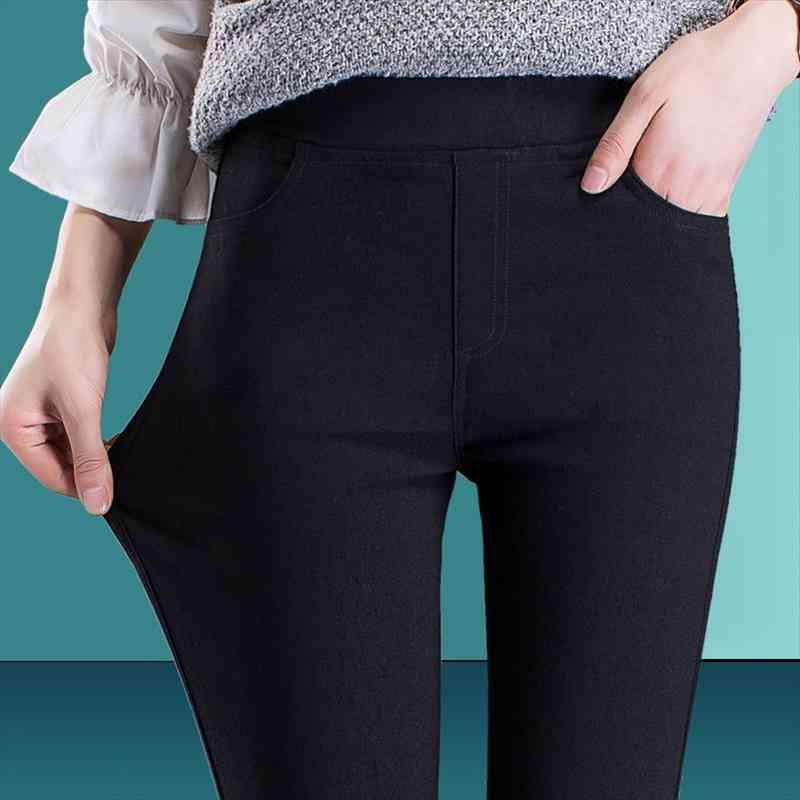 

Spring Fashion Women Pencil Pants Casual Elastic Waist Skinny Trousers Plus Size Black White Stretch Pants