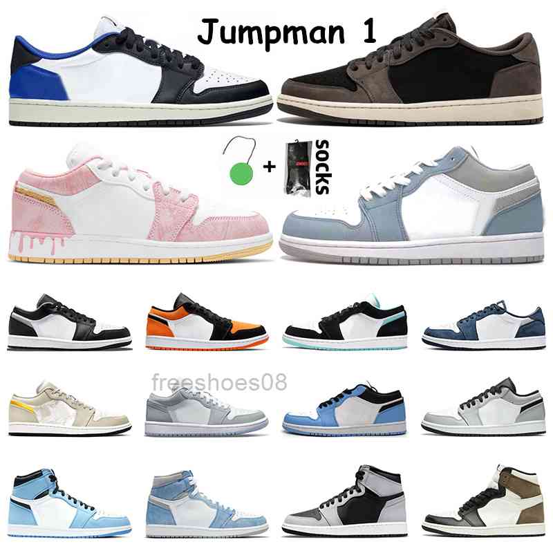 

Jumpman 1s Low Men basketball shoes 1 University Blue Hyper Royal Paint Drip Light Midnight Navy Smoke Grey women sneakers sports trainer