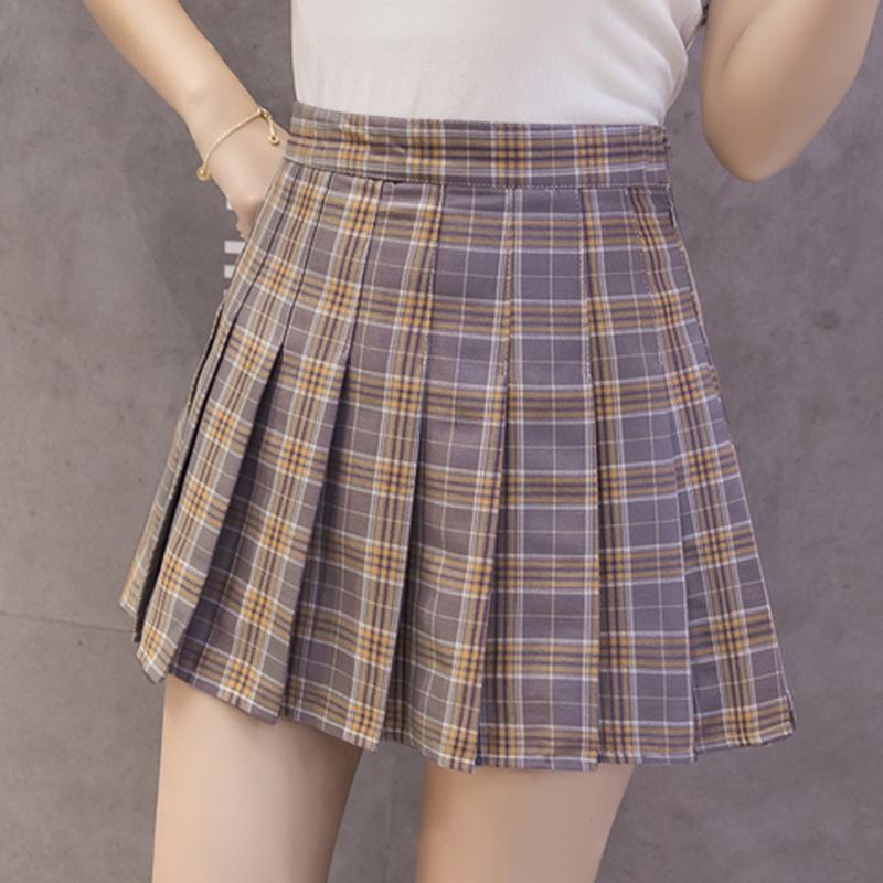 

Skirts 2021 Spring Summer Pleated Mini Women Sexy Chic High Waist Plaid A-line Skirt Student Ulzzang Anti-light Sweet Saias, Black