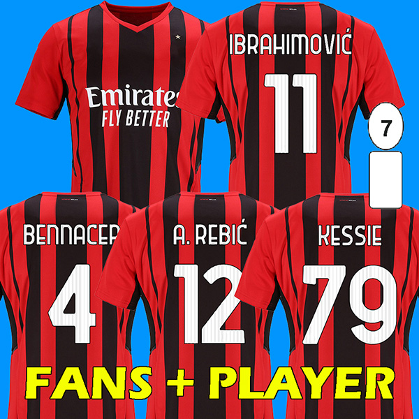 

21 22 AC milan soccer jersey 2021 2022 IBRAHIMOVIC KESSIE football shirt TONALI PAQUETA BENNACER REBIC Camiseta de futbol ROMAGNOLI LEAO, Home
