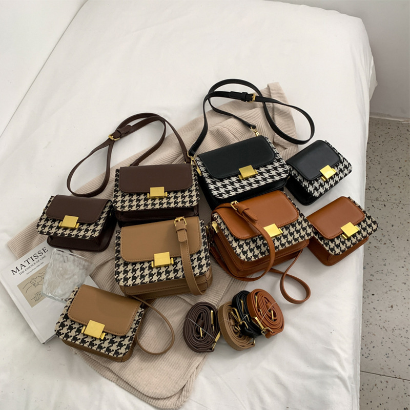 

girls designer handbags autumn winter retro texture worsted plaid kids small square bag lady parent-child cross body bag zero wallet F931, Black