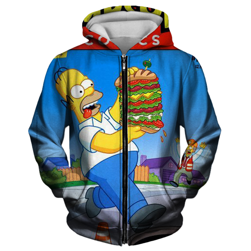 

Burger Pattern Men's Zipper Hoodie Visual Impact Party Top Punk Gothic Round Neck High Quality American Sweater Hoodie, Blue