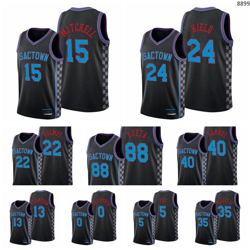 

SacramentoKingsMen Davion Mitchell Neemias Queta De'Aaron Fox Buddy Hield Tyrese Haliburton 2020-21 Black City Basketball Jersey Size S-3XL