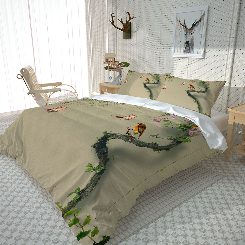 

Bed Linen Sheet Quilts fresh birds bedding set 3pcs Duvet Cover Set With Pillowcase, Customize