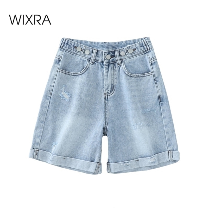

Wixra Summer Blue Demin Shorts Button Pockets High Waist Casual Streetwear Women 210624