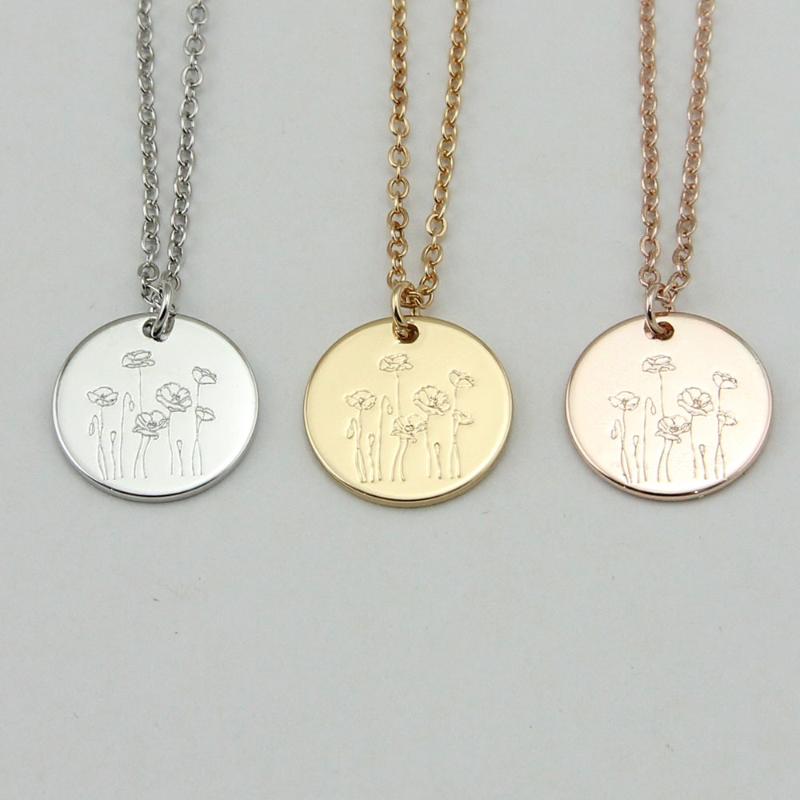 Pendant Necklaces Dainty Minimalist Poppy Flower Necklace Jewelry Birth Month Charm-image-711297108