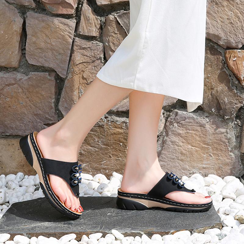 

Women Shoes Ladies Fashion Casual Crystal Wedges Platforms Sandals Slippers Outdoor PU Clip Toe Flip Flop, Black