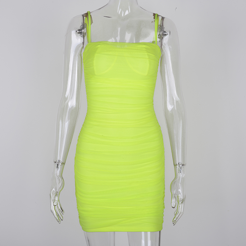 

2021NewAsia Mesh Summer Dress 2021 Straps Sexy Bodycon Ruched Dress Woman Party Night Club Dress Women Vestidos Fashion Clothes, Red