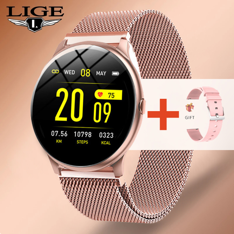 

Women Smart Watch Real-time Weather Forecast Activity Tracker Heart Rate Monitor Sports Ladies Smart Watch Men For Android IOS, Pink