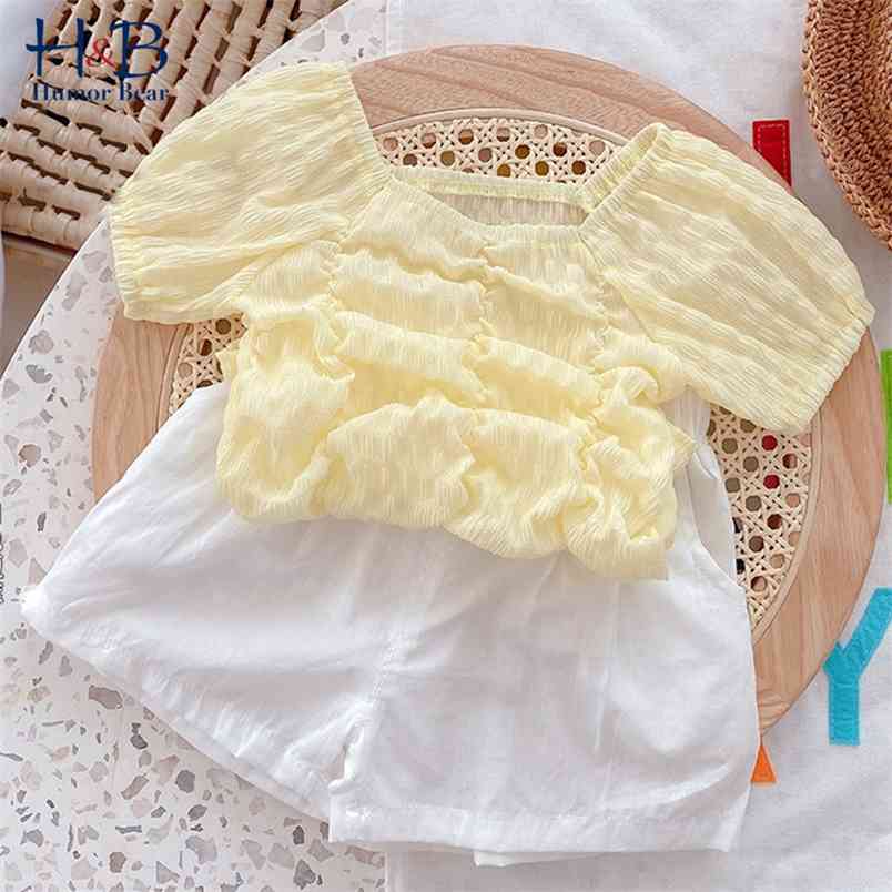

Girls Clothes Sets Summer Puff-Sleeve Top+ Shorts 2Pcs Casual Toddler Kids 210611, Bn2423 yellow