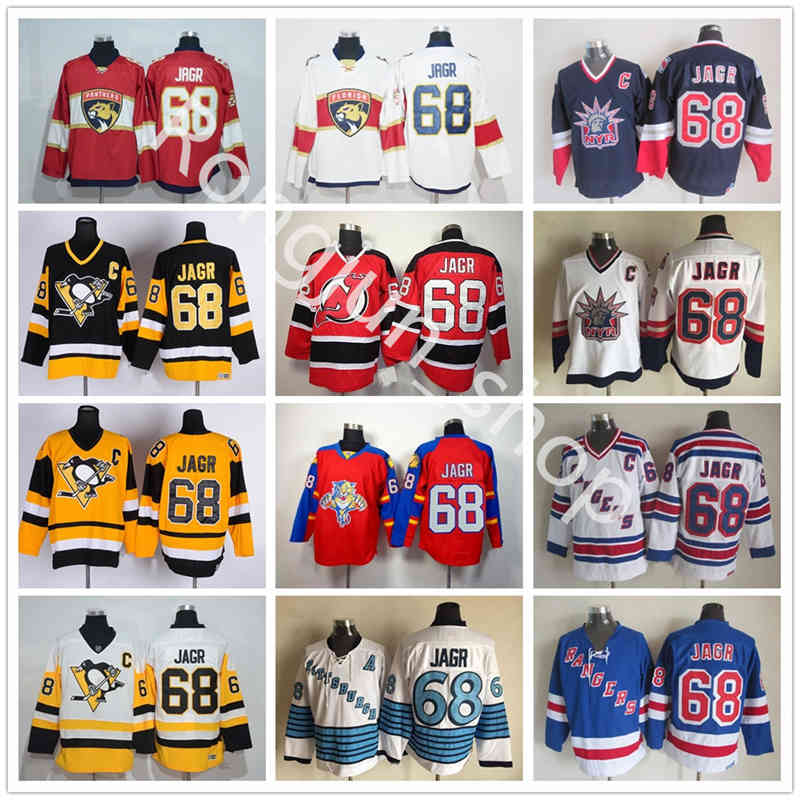 

Vintage CCM 68 Jaromir Jagr Jerseys Pittsburgh Penguins Ice Hockey Jaromir Jagr Jersey White Red Stitched Retro Black Blue Yellow, Ccm as picture