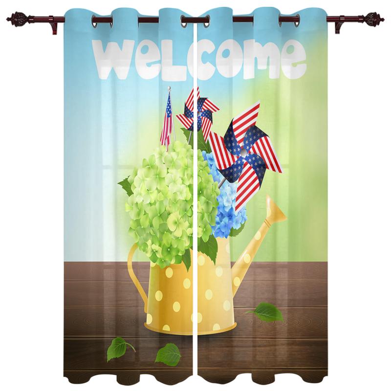 

Luxury Modern Window Curtains National Flag Day Hydrangea Bedroom Living Room Dining Translucent Beautiful Curtain & Drapes