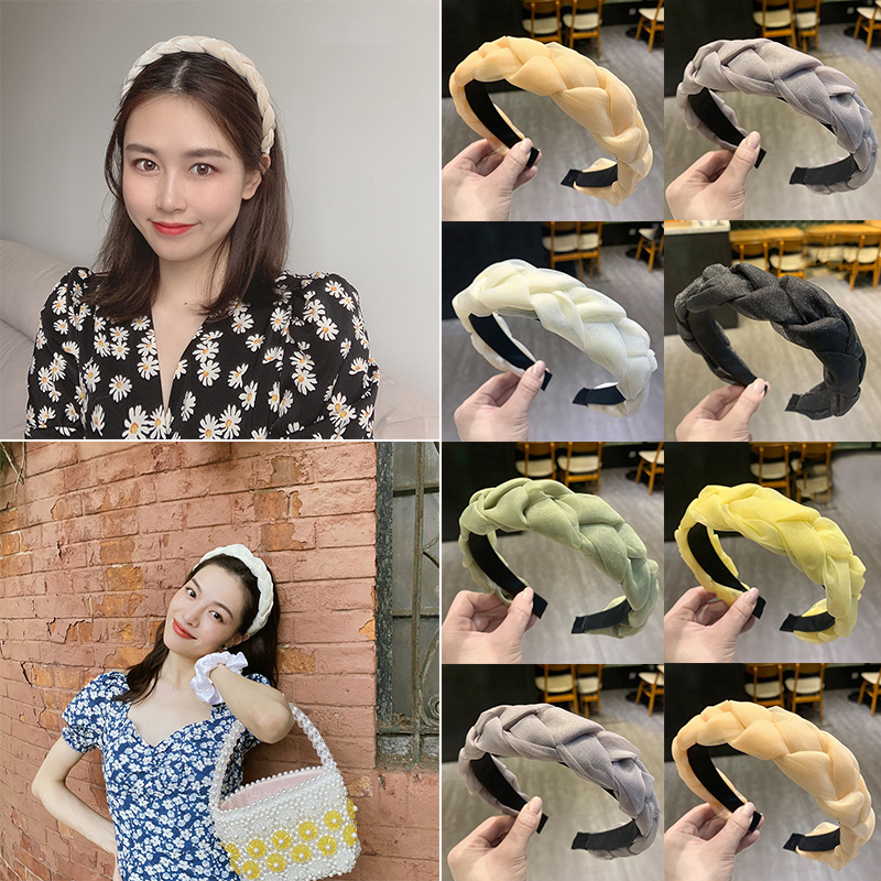 

Fashion Hair Band Mesh Flower Solid Color Twisted Pattern Hair Hoop Headbands Designer Haarband Hair Accessories For Women