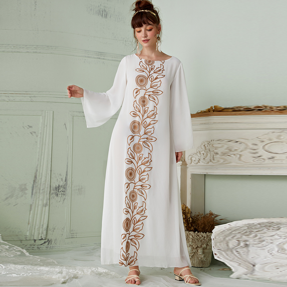 

Chiffon Embroidery Muslim Dress Women Eid Mubarak Abaya Dubai Hijab Kaftan Caftan Islam Turkish African Dresses Robe Vestidos
