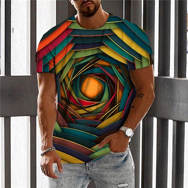 Men's Unisex T shirt 3D Print Geometric Graphic Prints Crew Neck Street Daily Print Short Sleeve Tops Casual Designer Big and Tall Sports Blue