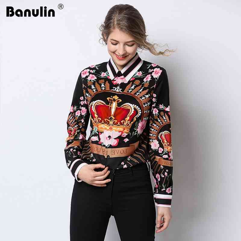

High Quality Runway Designer Tops Women Blouse Vintage Fashion Retro Ladies Office Shirts Womens And Blouses Print 210603, The picture color