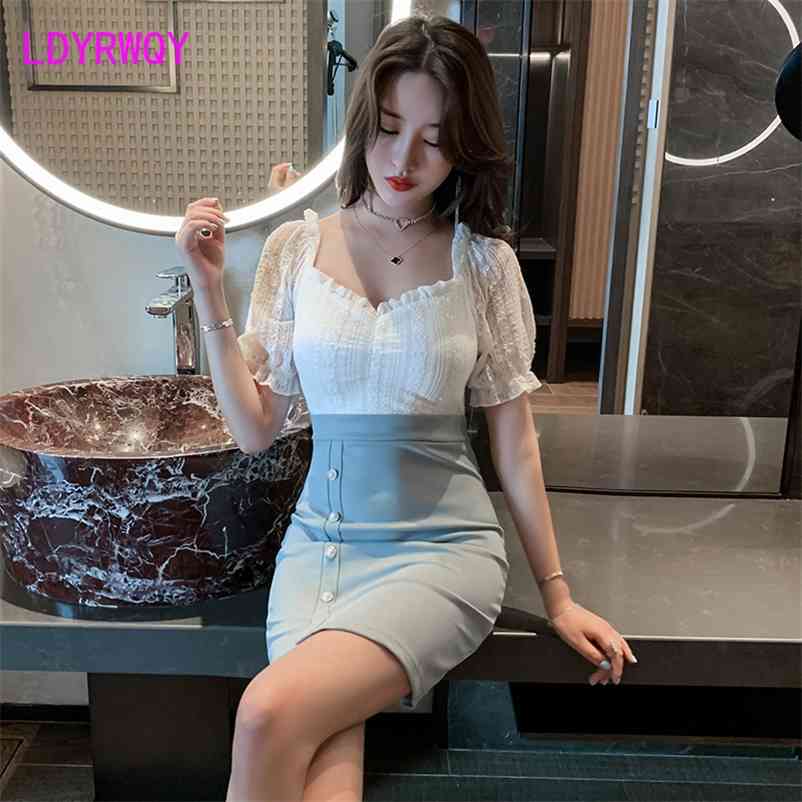 

LDYRWQY French summer sexy bag hip nightclub women's temperament low-cut slim waist night dress Office Lady 210603, White