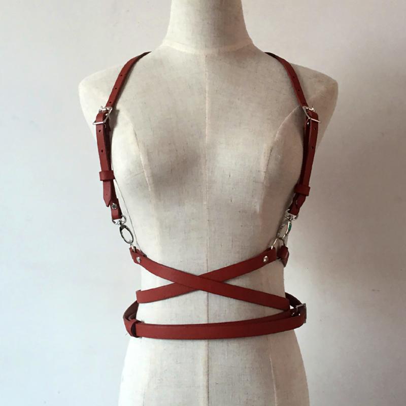 

O-Ring Garters Faux Leather Body Bondage Cage Sculpting Harness Waist Belt Straps Suspenders Belts, Black;brown