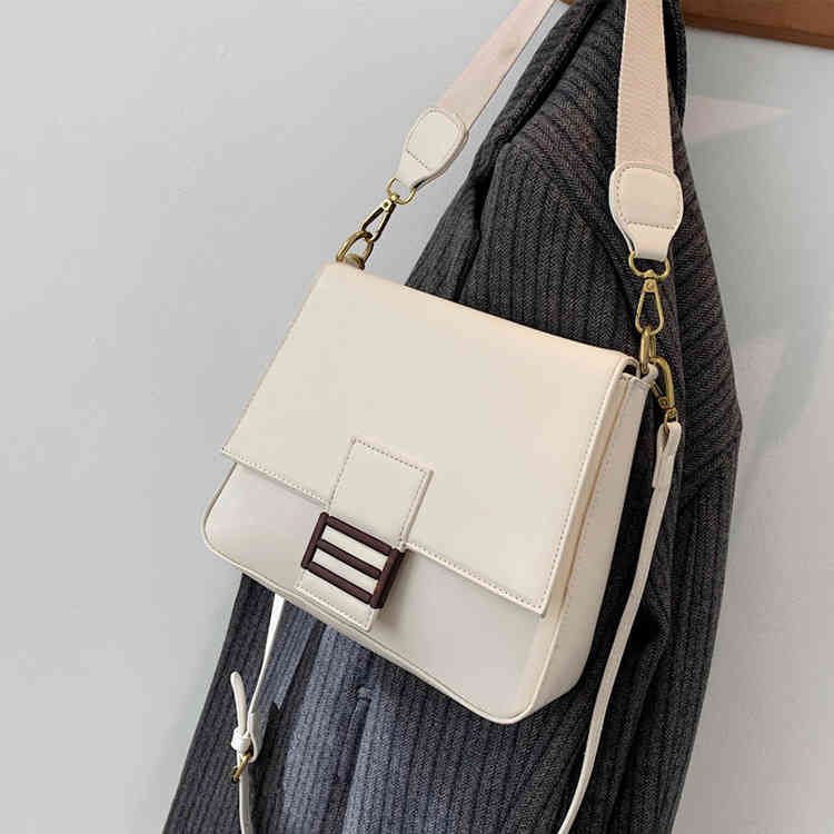 

Purses Discount new PU leather women's bag version British style wide shoulder belt sling Shoulder Bag Messenger purse, White