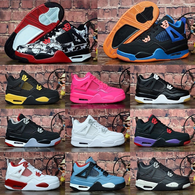 

New Jumpman 4 Kids basketball Children Outdoor sports shoes Gym Red Chicago Boy Girls 4s luxury Athletic sneakers EUR 28-35