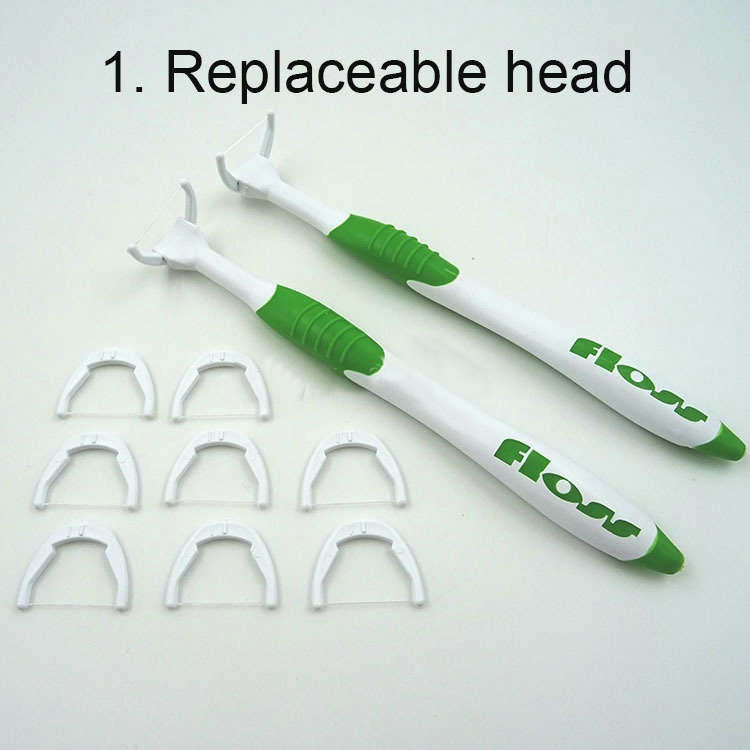 2021 Bestselling Dental Floss Holder with Refillable Heads 1 handle + 7 draws green Oral Hygiene stick-image-688912101
