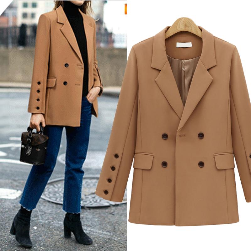 

Women' Suits & Blazers 2021 Autumn Winter Casual Long Blazer Women Formal Jackets Office Work Double Breasted Ladies Coat Feminino, Black