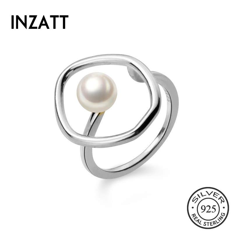 

Cluster Rings INZAReal 925% Sterling Silver Minimalist Round Pearl Ring For Women Party Classic Fine Jewelry Geometric Cute Accessories