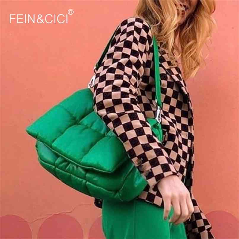 

Green Designer puff Shoulder Bag Women Casual Space Bale Down Feather Padded Messager Cotton Crossbody summer 210908