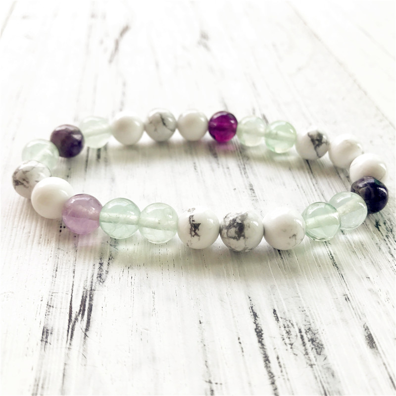 

Natural White Howlite And Fluorite Bracelet Beautiful Colored Stone Fashion Gift For Men & Women Yoga Mala Bracelets Beaded, Strands