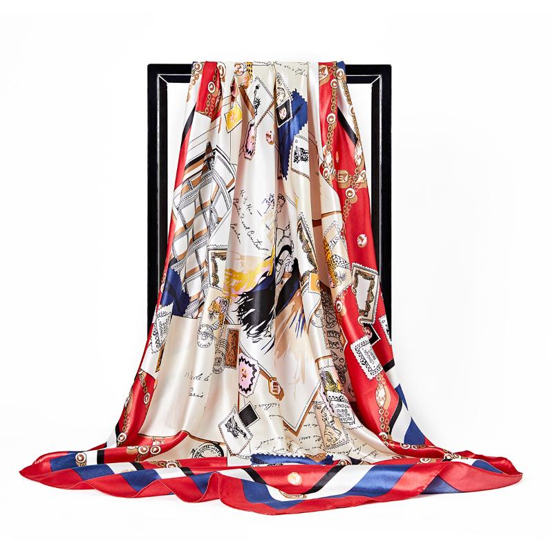 

High Quality European American Designer Ladies Square Printed Silk Scarf Outdoor Beach Shade Women Shawl Wrap Hijab Scarves