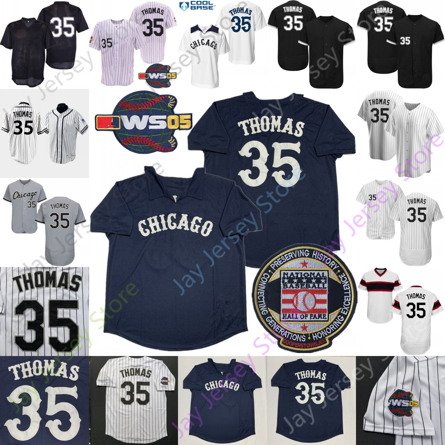 

Frank Thomas Jersey 2005 WS Hall Of Fame Patch 1990 Turn Back Pinstripe Cooperstown White Pullover Turn Back Mesh BP Black Grey Navy Player Fans