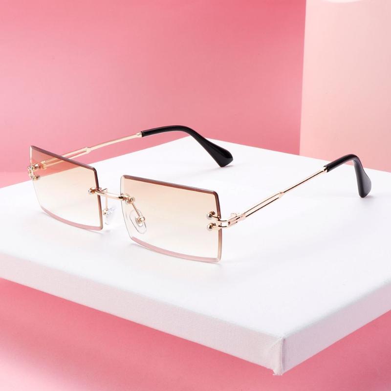 

Outdoor Eyewear Retro Small Rectangle Sunglasses Women Rimless Square Sun Glasses For 2021 Summer Style Female UV400 Green Brown Oculos