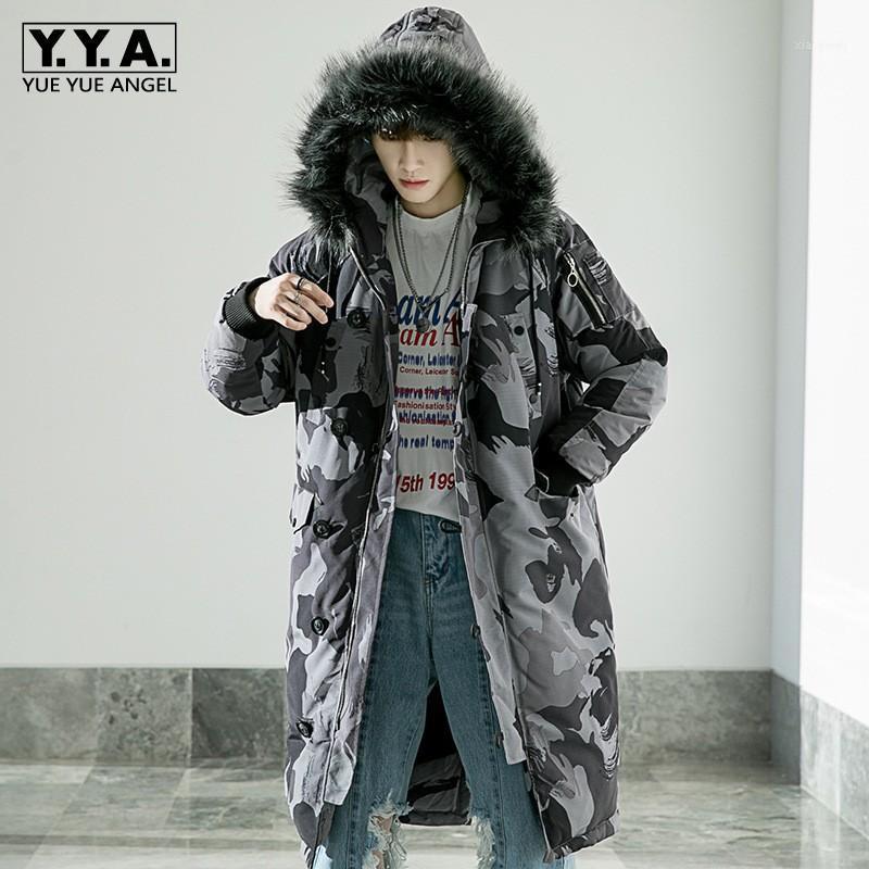 

Men's Down & Parkas Winter Camo Coat Men Fashion Casual Wind Long Fur Collar Hooded Jacket Man Streetwear Loose Cotton Male Clothes Parka1, Black