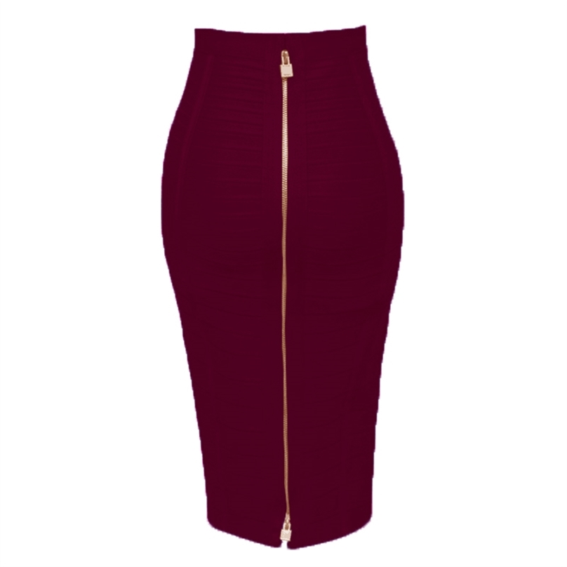 

Free Plus Size XL XXL Summer Fashion Sexy Zipper Bandage Skirt Designer A Line Bodycon Pencil Faldas 58cm 210629, Yellow