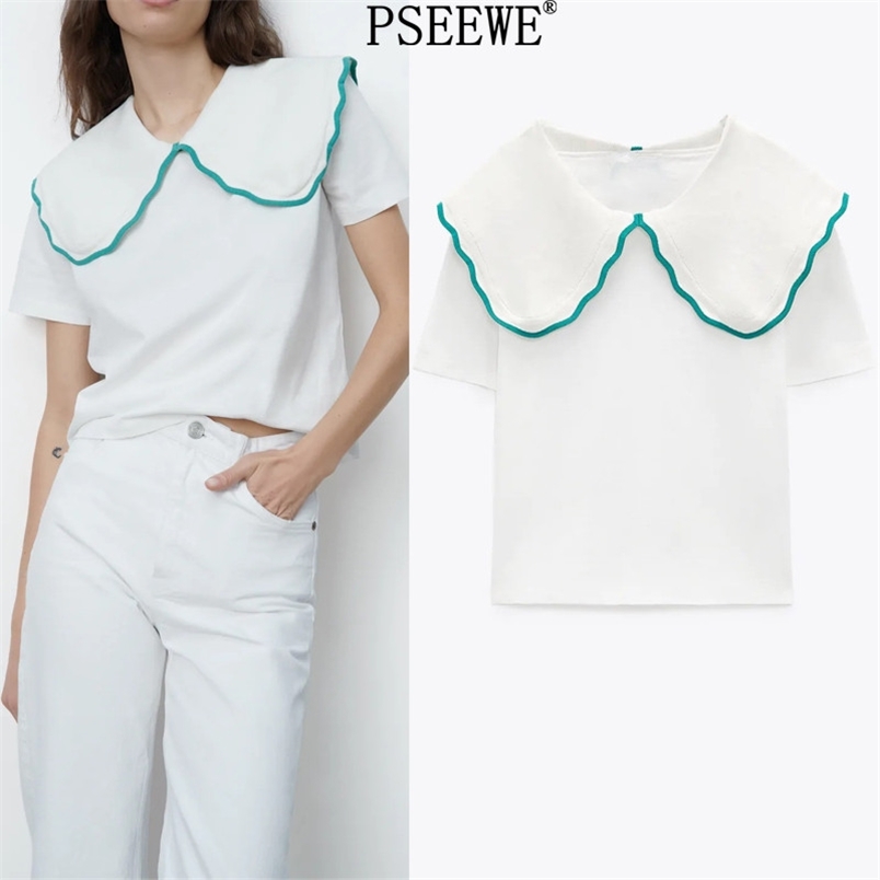 

Contrast White T-Shirts Women Short Sleeve Crop Top Female Summer Fashion Cute Women' Cotton T-Shirt For Girls 210519