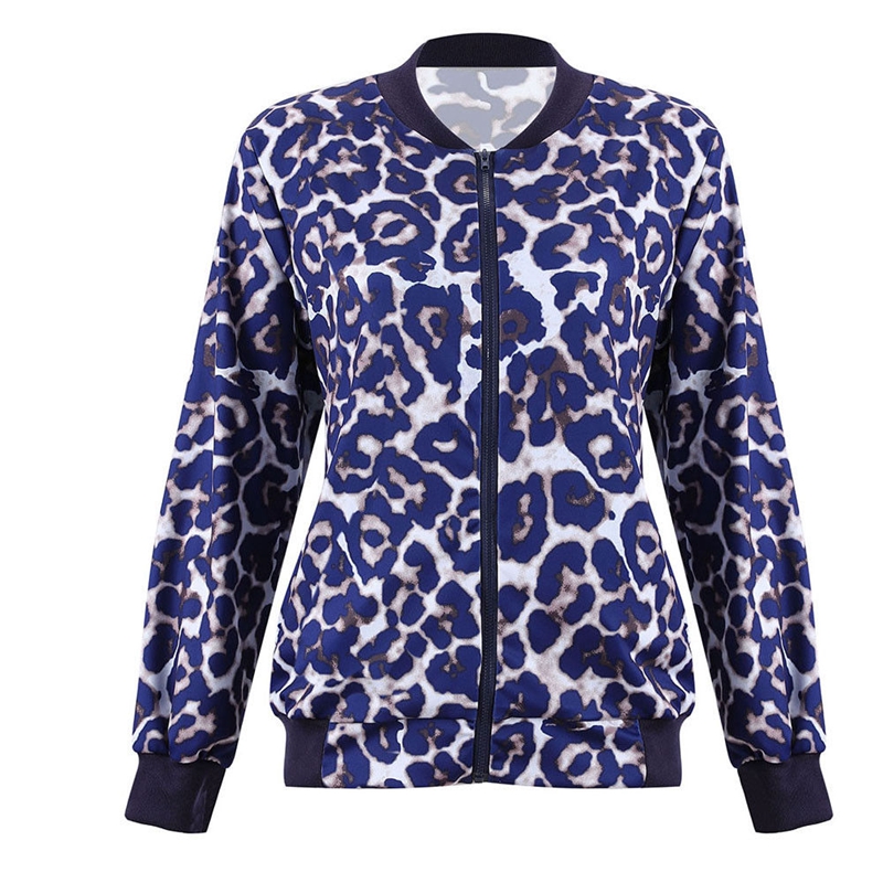 

Autumn Fashion Women Long Sleeve Leopard Print Zipper Jacket Tops High Street Baseball Coat Outwear, Black;brown