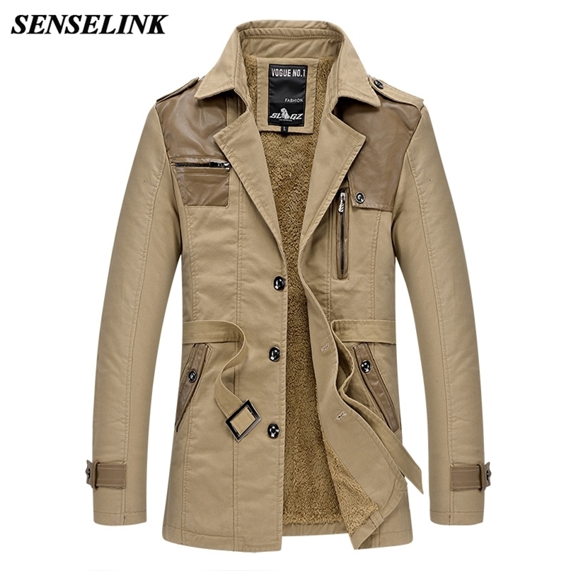 

Autumn Winter Khaki Jacket Men Warm Cashmere Casual Fleece Windbreaker Korean Overcoat 211110, Black