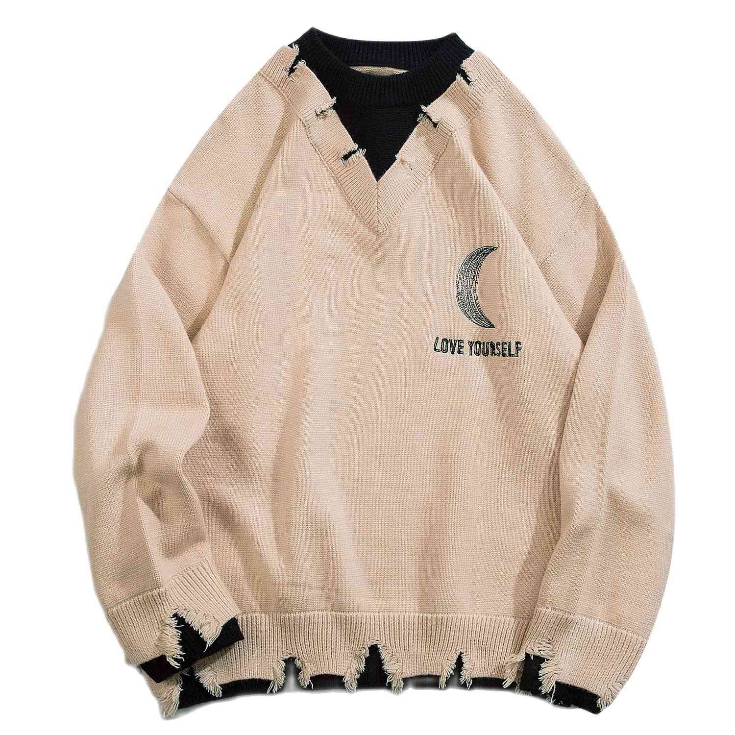 

Men's Hoodies & Sweatshirts Streetwear camisola de malha masculina hip hop vintage falso dois impresso rasgado harajuku oversize solto pulôver V16K, 1# shoe box