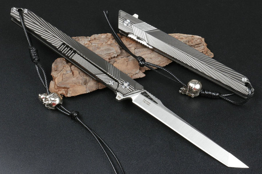 

High-End Flipper Folding Knife 14C28N Satin Tanto Point Blade CNC TC4 Titanium Alloy Handle Ball Bearing Fast Open EDC Pocket Knives