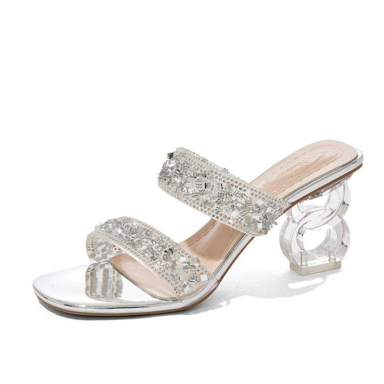 

Slippers 2021 Fashion Summer Sandals PVC Crystal Open Toed High Heels Women Transparent Heel Pumps, Black