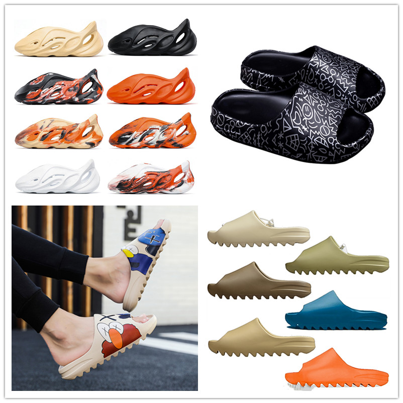 

Big Size 45 46 47 48 Foam Runner yee zy Slippers MXT Moon Gray All Red Sand Triple white Top Quality Men Women Designer Sandals With Box, Black