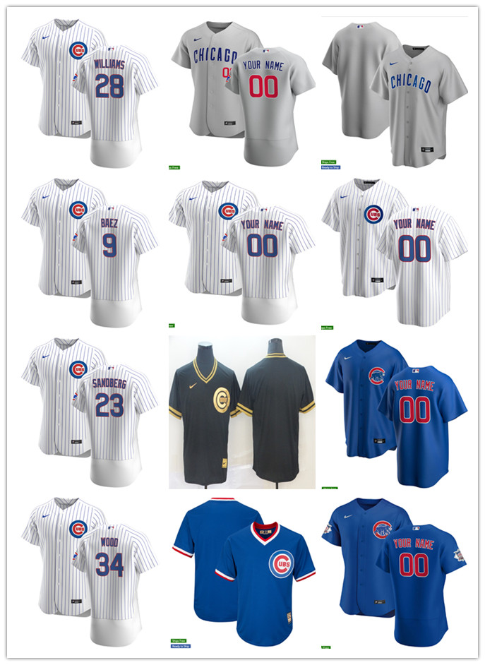 

Men Women Youth Baseball Jersey Chicago Cubs 28 Mitch Williams 34 Kerry Wood 9 Javier Baez 23 Ryne Sandberg custom Blank blue white gray, Blue;black