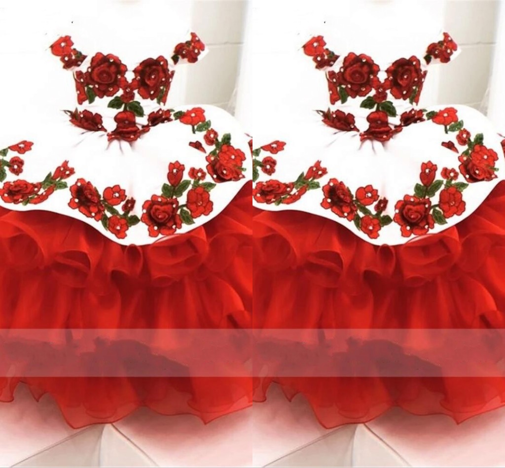 

2022 Cute Mini Quinceanera Dresses Little Toddler Floral Applique Crystal Off Shoulder Pageant Dress Kids Graduation Teens, Hunter